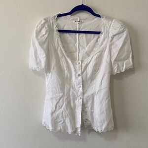 Reformation Arabella White Linen Lace Trim Top / size 8